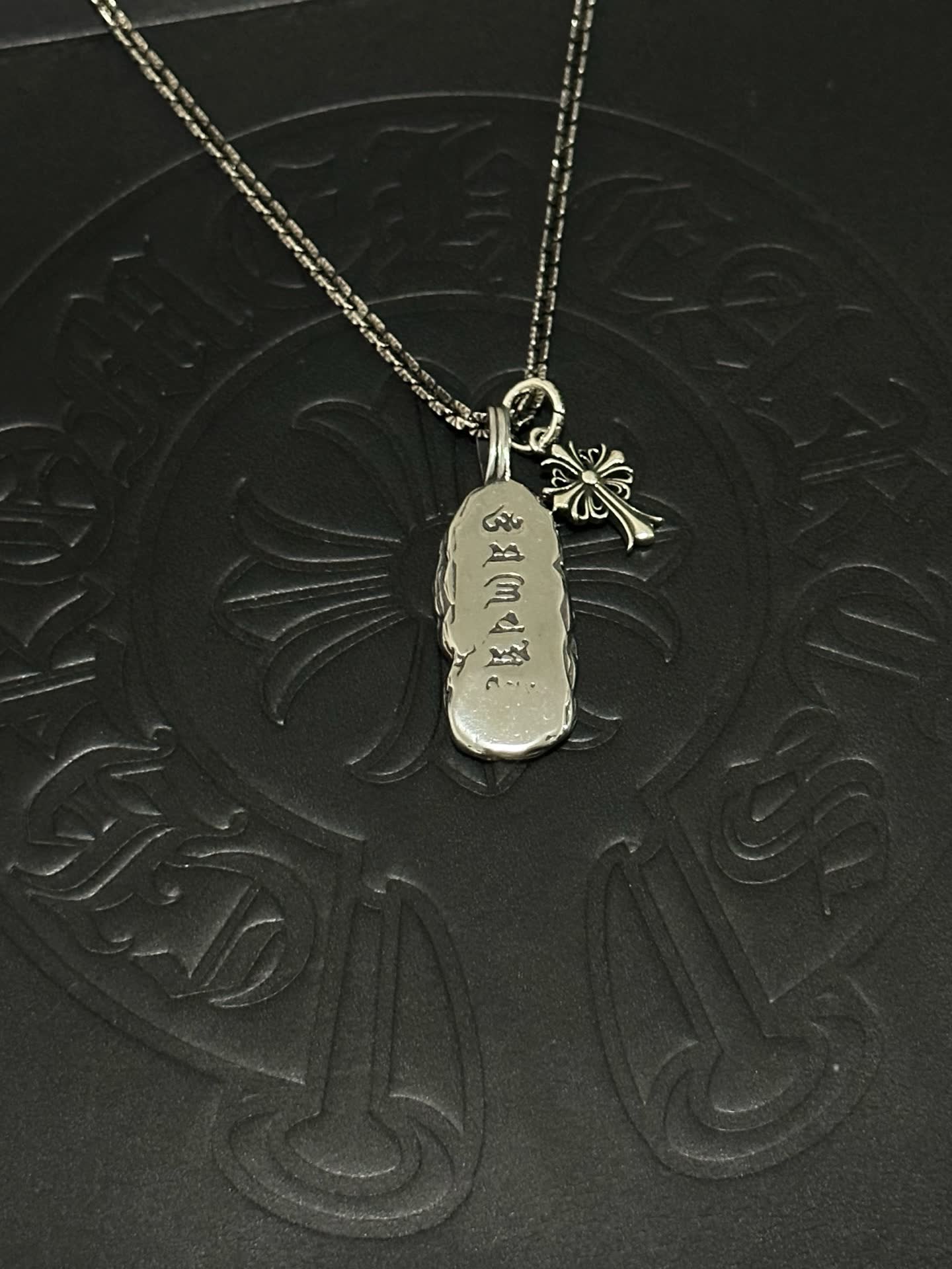 Chrome Hearts Silver 'Buddha' Charm Necklace with Black Beads